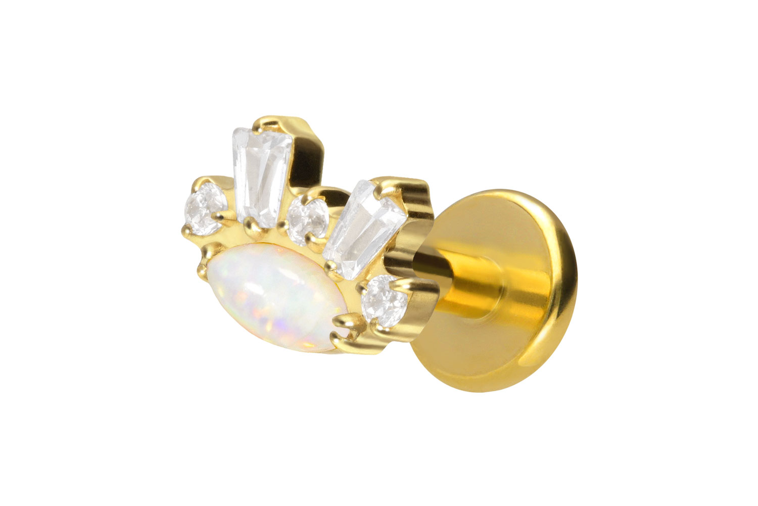 Titan Labret Piercing mit Innengewinde SYNTHETISCHER OPAL + KRISTALLE